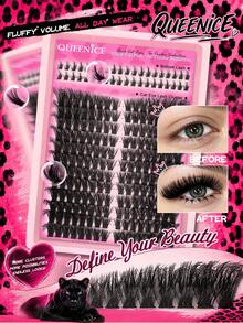Queenice Cat Eye Lash Clusters, Thick & Wispy DIY Individual False Eyelashes, With Bottom Lashes, Ultra Soft Lightweight Segmented Eyelash Extensions, Reusable Long Lasting Volume Lashes, Flared Winged Eye Look For Daily, Party, Halloween & Cosplay Eye Makeup - D - View 4