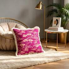 1pc Bohemian Floral Print Tassel Edge Pillowcase, Double-Sided Decorative Pillowcase, Rose Pink Floral Pattern, Home Decor, For Sofa, Bed, Bedroom (Pillow Insert Not Included) - Size Excluding 3cm Tassel - Multicolor - View 10