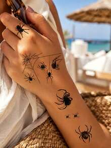 10pcs Spider Web Temporary Tattoo Stickers, Realistic Tattoo Decals For Men And Women, Halloween Party Use, Waterproof Fake Tattoos - Multicolor - View 6