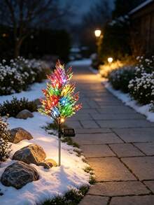2PCS Multicolor Solar Christmas Tree Stake Light, LED Artificial Pine Tree Landscape Lamp, Waterproof Outdoor Decorative Pathway Light For Yard, Lawn, Patio, Garden, Holiday Christmas Party Decoration - Multicolor - View 5