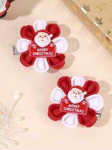 2-6Pcs Christmas Ornament Bow Hair Clips, Hair Clips For Girls Flower Girl Ribbon Decor Alligator Clips Party Hair Accessories For Kids - Multicolor - View 7