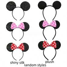 Disney Girls Red & Pink Cartoon Cute Mickey & Minnie Mouse Ear Party Headband With Bow, Holiday Party Gift, Party Costume Birthday Gift, Halloween Gift - A - View 4