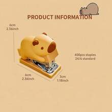 Set Stapler Mini Hewan Kartun, Pengikat Portabel, Termasuk 400 pcs Isi Staples 24/6, Alat Penjilid Kantor Perlengkapan Sekolah - Kapibara siap - View 10