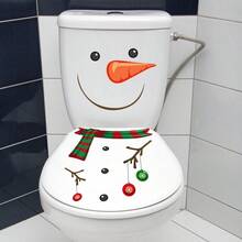 1pc Christmas Snowman Toilet Lid Decal, Self-Adhesive PVC Bathroom Sticker, Festive Holiday Decor, Best For Christmas Home Decoration - Multicolor - View 2