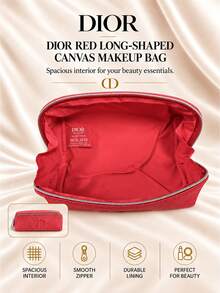 Dior Red Canvas Makeup Bag, 18*6.5*6cm, Single Piece, Smooth Zipper, Spacious, Ideal For Daily Travel And Cosmetic Storage - Red - View 7