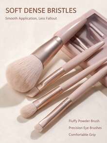 5PCS Rose Gold Soft Fluffy Makeup Brush Set With Portable Mirror, Soft Bristles Skin-Friendly, Includes Multiple Makeup Tools, Easy To Store And Carry, Suitable For Daily Makeup, Also Perfect As Exquisite Gift For Halloween And Christmas - Multicolor - View 12