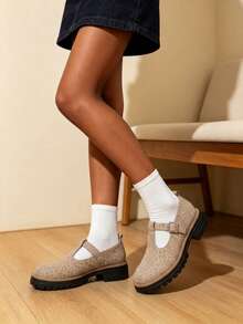 Women's Leopard Print T-Strap Mary Jane Shoes, Thick Platform Sole, Retro JK School Style, Non-Slip Bottom, Versatile For Campus, Commute And Daily Wear - Beige - View 3