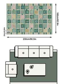 1PC Green Pink Yellow Plaid Totem Square Area Rug, Faux Cashmere Material Rectangular Vintage Pattern, Machine Washable Suitable For Living Room Bedroom Daily Home Decor, Aesthetic Home Decoration - Multicolor - View 15