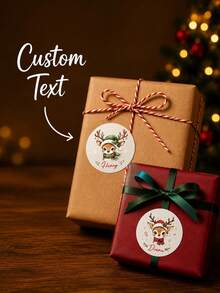 8/20/40pcs Customized Reindeer Name Stickers, Christmas Gift Box Use, Customized Round Christmas Gift Stickers Labels, Personalized Holiday Gift Labels, Personalized Cartoon Name Stickers, Christmas Gifts - Multicolor - View 3