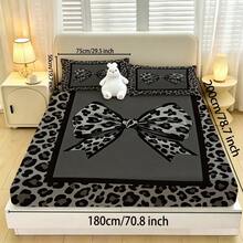 Fitted Sheet Set (1 Fitted Sheet + 2 Pillowcases), Leopard Print Bow Contrast Color Pattern, Soft & Skin-Friendly, Multiple Sizes Available, All Season Use, Anti-Pilling, Suitable For Single/Double Beds, Ideal For Bedroom, Dorm, Guest Room, Daily Use, Holiday Gift Choice - Multicolor - View 14