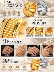 Luxury Roman Column Vertical Texture Spinner Gear Stainless Steel Men Ring, Non Fade High End Men Jewelry, Valentine Birthday Banquet Daily Gifts - Ring - View 7