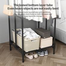 Heavy-Duty Vertical Coat & Hat Storage Rack, Thickened Steel Tube Sturdy & Wobble-Free, 3-Tier Partitioned Hanging Design, Side Hooks & Storage, Bottom Shoe Rack Shelf, Home Floor Standing Clothes Rack - Floor-length Style - View 7