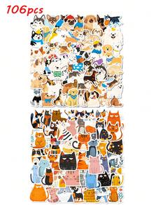50/56/106pcs Cute Cartoon Dog/Cat Stickers: Perfect For Scrapbooking, Journaling, Laptop, Bumper, Skateboard, Water Bottle, Computer, Phone - Multicolor - View 12