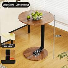Modern Round Side Table, 40 Cm Marble-Effect & Walnut Top, 58 Cm High, Thick Steel Frame, Sofa & Bedside Accent Table – 3 Colours - Mocha Brown - View 4