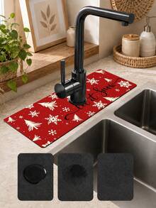 1pc Sink Faucet Absorbent Mat, Christmas Tree Pattern, Drainage Mat, Suitable For Kitchen, Bathroom Sink, Countertop, Drainage Mat, Diatomaceous Earth Material, Trimmable, Quick-Dry Mat - Multicolor - View 9