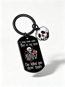 1 buah gantungan kunci tag anjing tengkorak rangka Halloween, charm enamel kutipan kopi lucu, cincin kunci hitam, liontin tas mobil, hadiah Halloween - MultiWarna - View 4