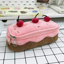 1pc Cute Cherry Cake Plush Marker Pencil Case, Ins Style Large Capacity Stationery Pencil Storage Bag, Multi-Functional Item Storage Bag, Suitable For Storing Pencils, Rulers, Erasers And Other Stationery, Back To School Essential - Pencil Case - View 8