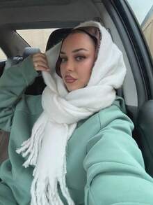 1pc Women's Elegant Tassel Scarf - Comfortable, Windproof, Warm, Suitable For Autumn/Winter | Ideal Holiday Gift - White - View 2