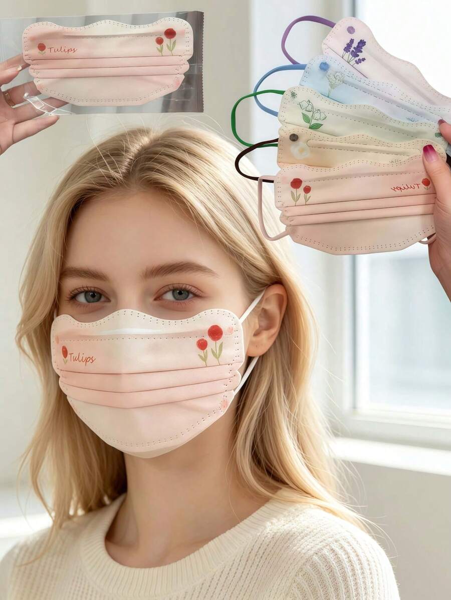 25pcs New Butterfly Cartoon Print Face Masks, Multiple Fresh Patterns, Highly Attractive Ins Style, Comfortable And Breathable, Fits Face Shape And Contours, Suitable For Adult Daily Commute And Travel, Lightweight, Individually Packaged For Cleanliness And Hygiene, Fashionable Accessory, Balancing Aesthetics And Practicality - Multicolor - View 1