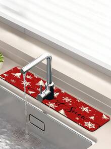1pc Sink Faucet Absorbent Mat, Christmas Tree Pattern, Drainage Mat, Suitable For Kitchen, Bathroom Sink, Countertop, Drainage Mat, Diatomaceous Earth Material, Trimmable, Quick-Dry Mat - Multicolor - View 6