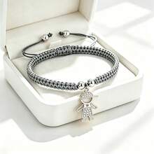 1Pc Rhinestone Little Boy Pendant Bracelet Adjustable Braided String Knot Bangles For Men Boys Cute Friendship Family Jewelry Gift - Boys - View 7