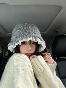 1件女款抽繩飾邊水桶帽，附可調節下巴繩，做舊風格，適合旅行、海灘、度假或休閒日常穿著 - 彩色 - 查看 3