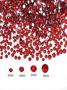 1000pcs 2-6mm Red Flat Back Resin Rhinestones, Round Jelly Gems, Suitable For Making Accessories, Shoes, Clothes, Cosmetics, Bags, Valentine's Day Decorations - Bright Red - View 3