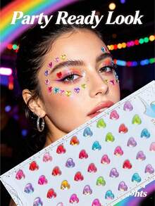 10pcs/5pcs/2pcs/1pc Holographic Laser Heart Large Face Sticker Set (Includes 1pc Tweezers), Rainbow 3D Heart Rhinestone Stickers, Music Festival Party Stage Eye Cheek Nail Self-Adhesive Decorative Stickers, Halloween Costume - Multicolor - View 4