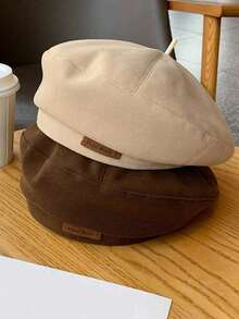 1pc Women's Vintage Style Hat, Suitable For Autumn/Winter, Multi-Functional With Letter Print, Fashion Design, Octagonal Hat, Pumpkin Hat - Multicolor - View 1