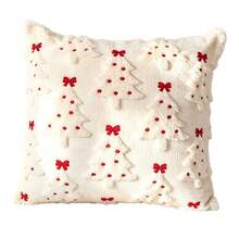 Sarung Bantal Pohon Natal, Sarung Bantal Mewah untuk Sofa - Pohon pinus putih dengan pita merah di puncaknya - View 9