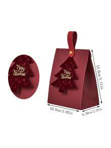 1/10pcs Burgundy Christmas Tree Shaped Gift Box, 'Merry Christmas' Decorative Tag, Leather Handle Holiday Gift Packaging Box - A - View 7