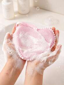 1pc Cute Heart Cloud Soap Saver Bag, Ruffled Mesh Bath Pouf, Foaming Shower Sponge With Hanging Loop - Multicolor - View 2