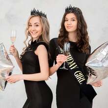 Birthday Queen Crown And Sash For Women, Rhinestone Tiara With Satin Birthday Queen Sash, Birthday Party Decorations Photo Booth Props Gifts - Multicolor - View 8