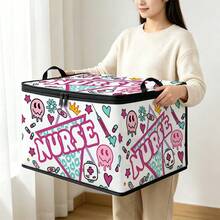 Nurse, Hair Stylist Accessories, Gingerbread Man Cartoon Print Foldable Storage Box, Zippered Handheld Storage Bin, Upgraded Fabric Large Capacity Storage Box, Suitable For Wardrobe, Dorm, Underbed Storage, Organizes Clothes, Bedding, Toys, Miscellaneous Items, Home Moving Organization Storage Box - Multi-color - View 7