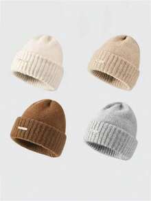 1pc Women's Oversized Knit Beanie Hat, New Autumn/Winter Thick Warm Versatile Ear-Covering Headwrap Cold Weather Cap - Multicolor - View 6