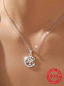 1pc S925 Sterling Silver Moon Tree Of Life Necklace For Women, Niche Design Exquisite Pendant Collarbone Chain, Versatile Daily Commute Accessory, Birthday Holiday Gift For Girlfriend Best Friend, Minimalist Neck Jewelry - Tree Of Life - View 14