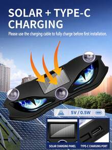Solar Powered Car Eye Light, Wireless Cool LED Atmosphere Light, Suction Cup USB Charging, Car Decor Light, Dynamic Rear Windshield Warning Breathing Light, Suitable For SUV, Truck, Van, RV - A - View 7