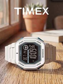 Men's TIMEX Digital Sports Watch Off-White Resin Strap Square Display Shock Resistant 100M Water Resistant Chronograph Alarm Outdoor Watch - White - View 4