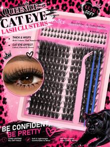 Queenice Cat Eye Lash Clusters, Thick & Wispy DIY Individual False Eyelashes, With Bottom Lashes, Ultra Soft Lightweight Segmented Eyelash Extensions, Reusable Long Lasting Volume Lashes, Flared Winged Eye Look For Daily, Party, Halloween & Cosplay Eye Makeup - D - View 10