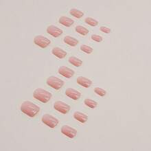 24pcs Light Pink Square Short Classic Minimalist French Style Full Coverage Press-On False Nails To Enhance Your Look Suitable For Party, Date And Back To School Daily Wear - Baby Pink - View 3