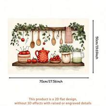 1pc Waterproof PVC Kitchen Wall Sticker - Glossy Nordic Bohemian Floral Fruit Removable Decal (Cherry, Beige/Green) - Suitable For Glass, Cabinets, Wardrobes, Doors - Oil-Resistant, Vinyl Home Decor, 2D Flat - Multicolor - View 4