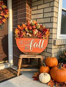 1pc 3D Autumn "Welcome" Sign - Designed With Autumn Theme, Featuring A Circular Wreath, Perfect Decoration For Your Front Door. Ideal For Autumn Celebrations And Thanksgiving Home Decor. Perfect Autumn Home Decor Item - A - View 6