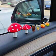 6pcs Cute Soft Rubber Mushroom Car Decor Ornaments For Dashboard, Rearview Mirror, Air Vent - 6pc Mushroom + Drink Cup + Orange - View 6