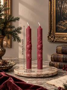 1pc Vintage Red Embossed Tapered Candle With 3D Fruit And Leaf Pattern, Creating Romantic Christmas Winter Atmosphere, Suitable For Holiday Decoration, Elegant Gift, Candlelight Dinner And Party, Adding Warmth To Home Decor For New Year Season - Multiple Styles - View 15