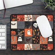 1pc Large Halloween Patchwork Pumpkin Mouse Pad, Vintage Black Cat Skull Ghost Bat Retro Desk Mat, Non-Slip Gaming Keyboard Pad - View 7