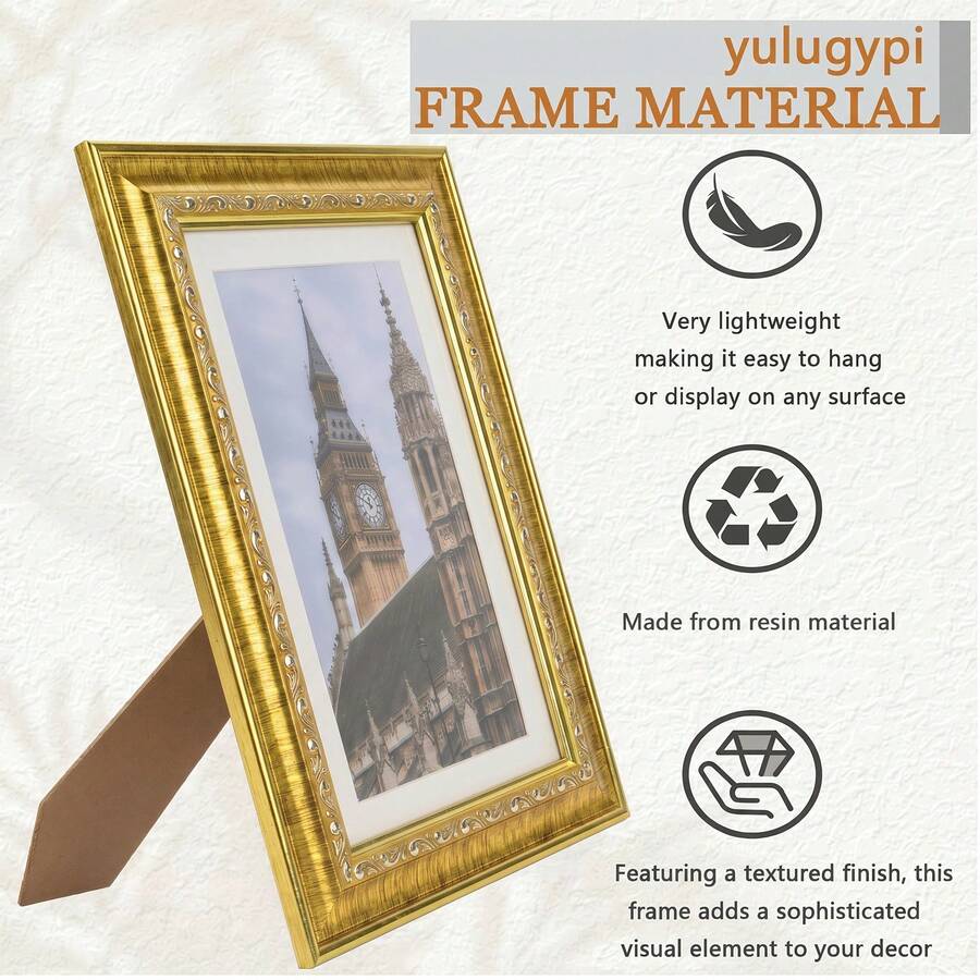 2pcs Vintage Ornate Gold Carved Picture Frame With Mat, Tabletop & Wall Mount Photo Frame For Study Home Decor - Gold - View 1