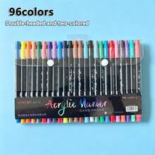 Spidol Akrilik Lembut Dua Ujung Dua Warna, Set 24/48/72/96/120 Warna, Aliran Tinta Halus, Warna Stabil dan Cerah, Cocok untuk Siswa Sekolah Dasar, Anak-anak, Mahasiswa Seni, Melukis, Membuat Sketsa, Kreasi DIY, Menggambar, Grafiti, Kejutan Liburan - MultiWarna - View 9