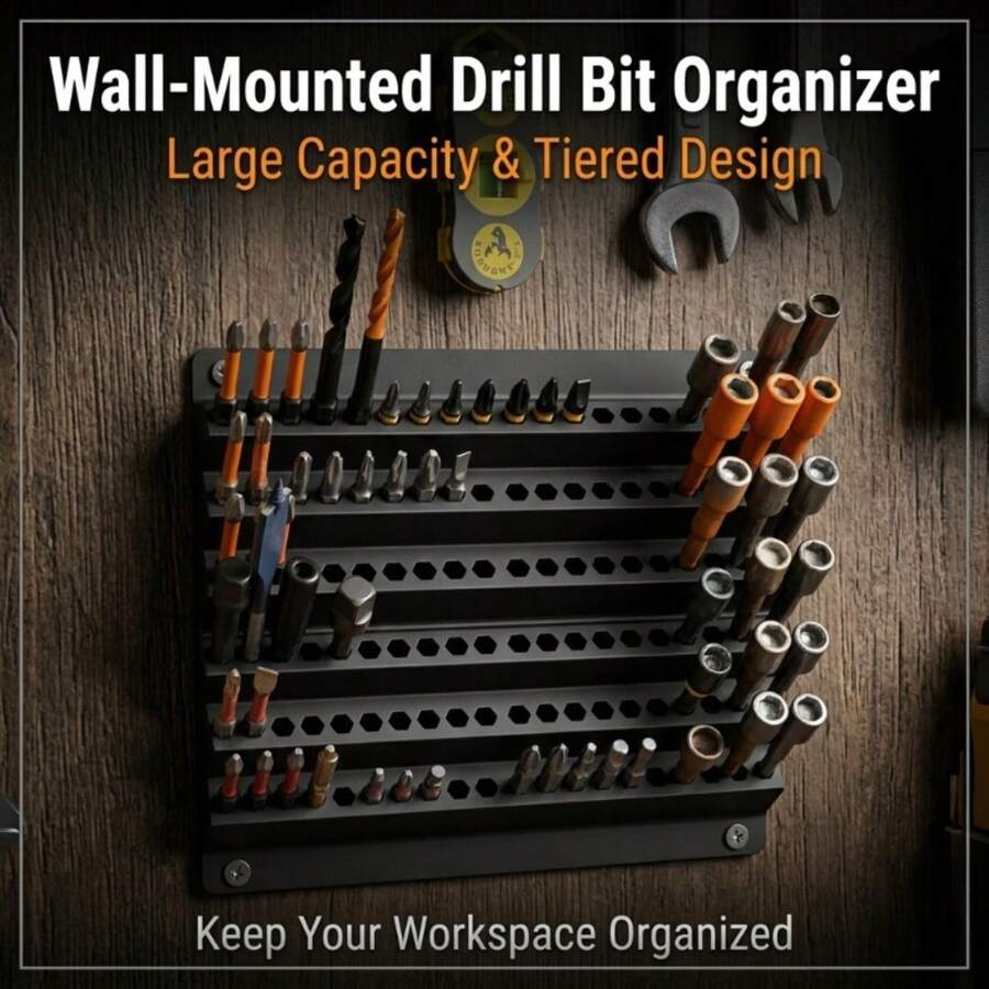 1pc Wall-Mounted Drill Bit Storage Rack, 120-Hole Layered Wall-Mounted Hex Drill Bit Holder, Large Capacity Anti-Clogging Drill Bit Storage Organizer, Suitable For Screwdriver Bits And Drill Bits, Workshop Garage Tool Storage And Organization - Multicolor - View 1