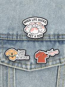 QIHOO 1pc Cute Dog Enamel Brooch, Humorous Dog Quote Pin, Cartoon Puppy Lapel Badge, Backpack Jacket Decoration Accessory, Creative Gift For Dog Lovers - Multicolor - View 3