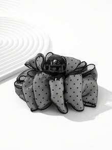 1pc Women's Mesh Satin Double Layer Polka Dot Leopard Print Elegant Bow Hair Claw Hair Accessory, Versatile For Daily/Date/Commute - Multicolor - View 12